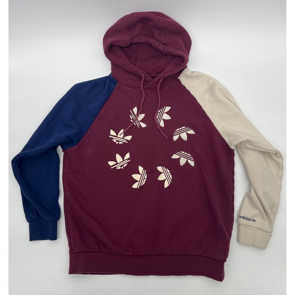 Adidas Original Mens M Colorblock Trefoil Circle Logo Hoodie Burgundy Navy Cream